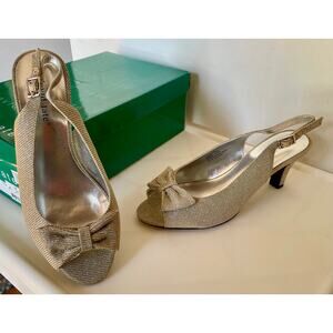 David Tate Spirit Silver Glitz 8WW Peep Toe Sling Evening Sandals